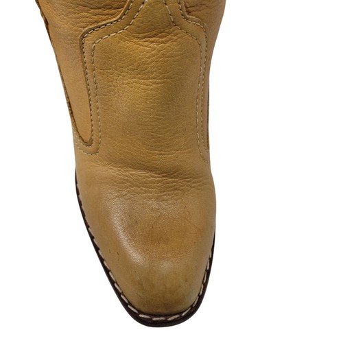 Vintage 70s Western Tan Knee-High Leather Boots Sz 3 Patchwork Stitching Heeled - Picture 10 of 18