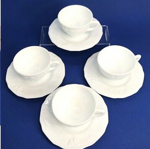 Vintage Indiana Milk Glass Cups & Saucers Colony Harvest Grapes Farmhouse Set 5 - Picture 2 of 12