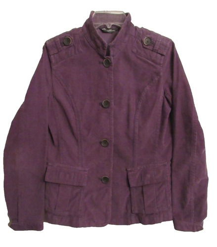 Eddie Bauer Women XL CORDUROY Cotton Stretch Jacket Pockets Button Up Deep Plum