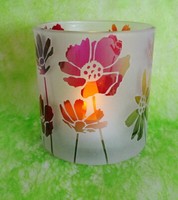 Teelichthalter Blume*Glas Weiß-Bunt*Deko-Glas*Kerzenglas*7,5X8 Cm Windlicht