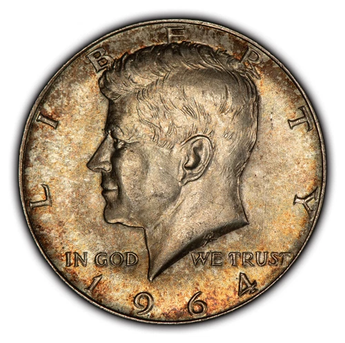 1964 50c Kennedy Half Dollar - Subtle Pattern Rainbow Toning - BU - SKU-H2564