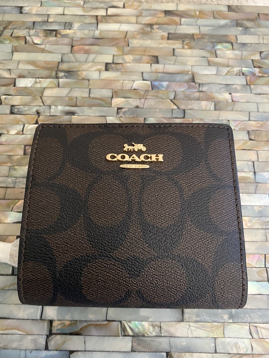 Coach Snap Wallet In Signature Canvas Im/Brown Black C3309