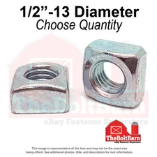 1/2"-13 Grade 2 Steel Square Nuts Zinc Clear Coarse Thread (Pick Quantity)