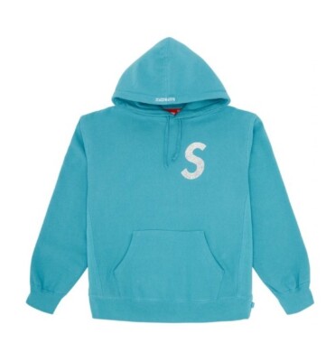 Swarovski x SUPREME ''S'' Logo Sweatshirt Hoodie Light Aqua Men's size Large SS'21