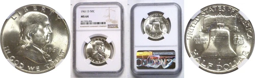 1961-D 50C Franklin Silver Half Dollar NGC MS 64