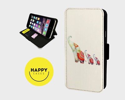 SÜSSE INDISCHE ELEFANTENFAMILIE - Kunstleder Klapp Handy Hülle Cover - iPhone/Samsung