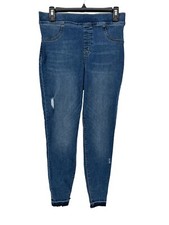 Spanx Women's Medium Wash Distressed Ankle Skinny Pull On Jeans Size Large
