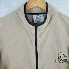 DUCKS UNLIMITED Size XL Mens Full Zip Tan Fleece Jacket Hunting Fishing Outdoors