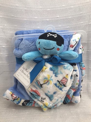 Le Bebe FAVORITE Blue Pirate Octopus Baby Blanket & Blankie Security Lovey Set