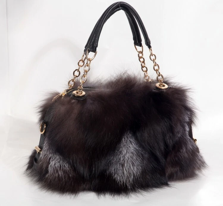 100% Real Fox Fur Handbags Silver Fox Fur Bag Real Fur Handbag Women's Bags - Image 2 of 4