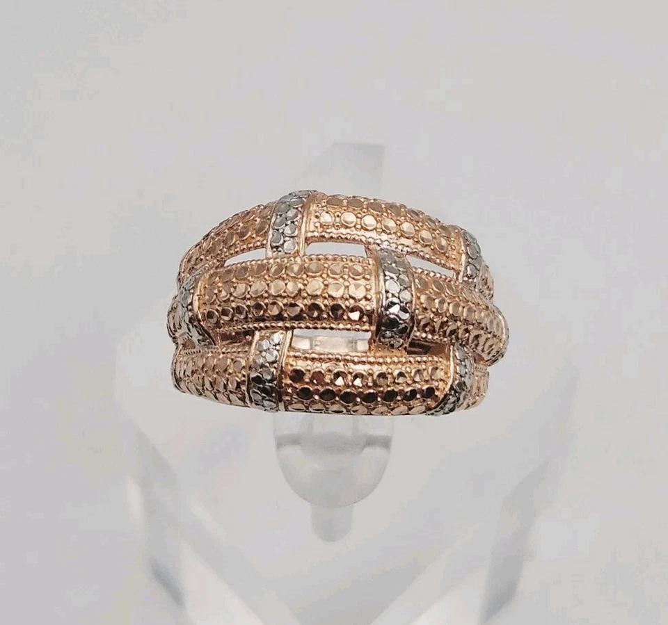 Anillo cúpula tejida con corte de diamante Vermeil de plata esterlina QVC talla 8 Foto 2 de 4