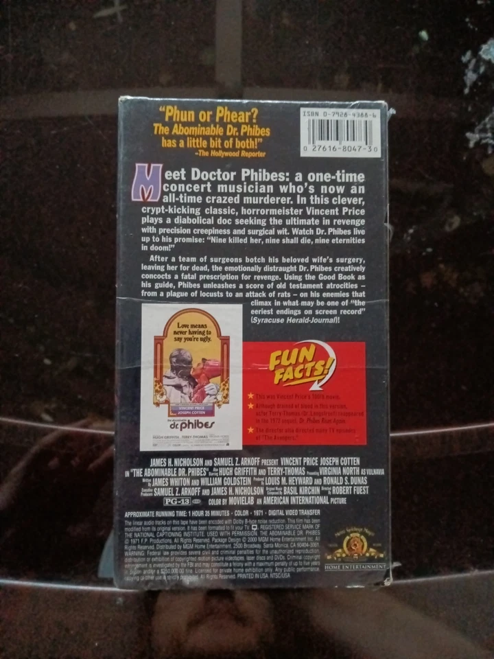 The Abominable Dr. Phibes (VHS, 1971) NEW With Watermarks - Vincent Price  - Image 2 of 4