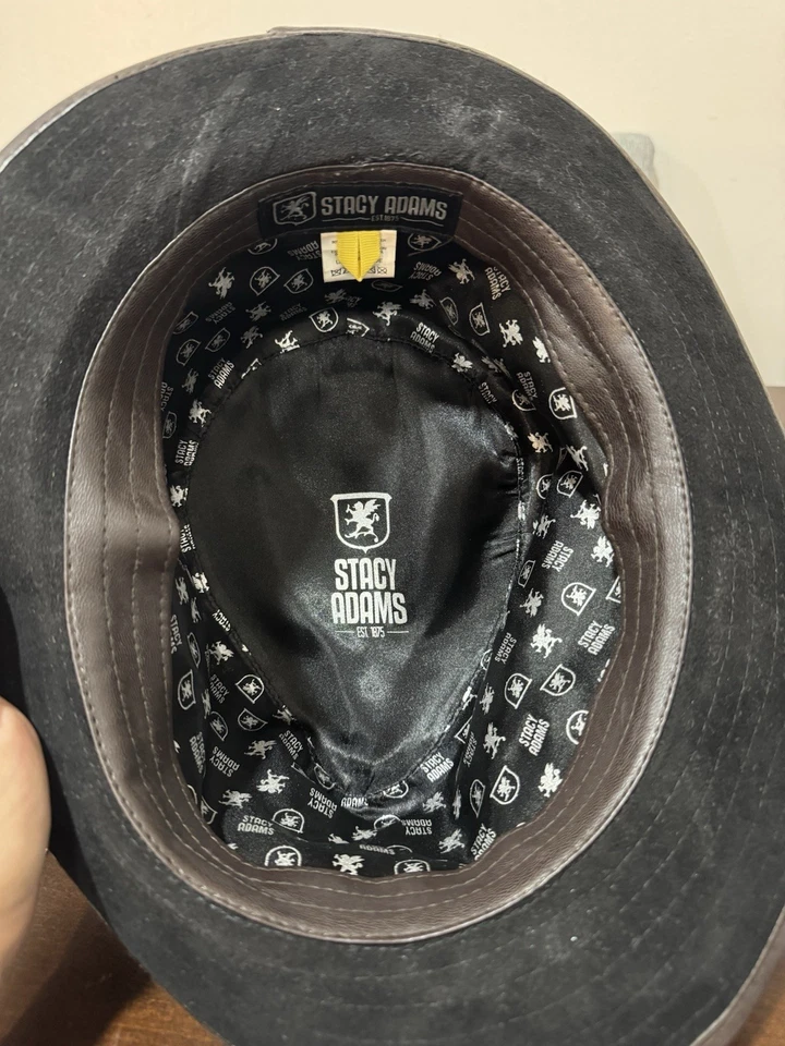 Stacy Adams Suede Safari Fedora Hat Black Leather Trim Size M - Image 4 of 4