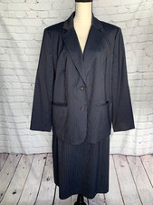Talbots Stretch Vintage 2 Piece Suit Wool Silk Jacket Sz 14W Skirt Sz 16W Petite