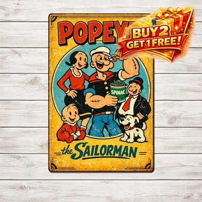 Popeye the Sailorman Vintage Tin Sign 8x12 Retro Wall Home Decor
