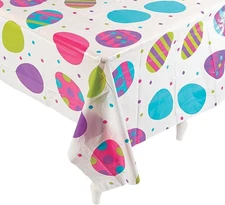 Fun Express Easter Egg Print Plastic Tablecover - Disposable Table Cloth -...