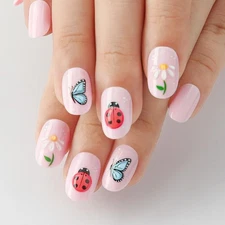 evpct Baby Pink Press on Nails Medium Oval, Glossy Artificial 3D Fake Nails K...