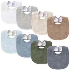 8 Pack Cotton Baby Bibs for Teething & Drooling Unisex Bandana Style