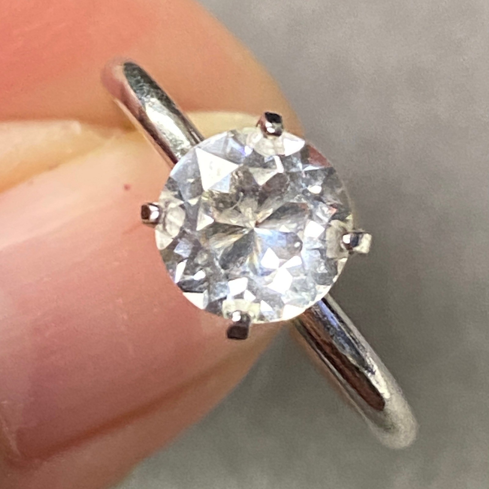 Silver Plated Solitaire Diamond Ring Round Cut En… - image 1