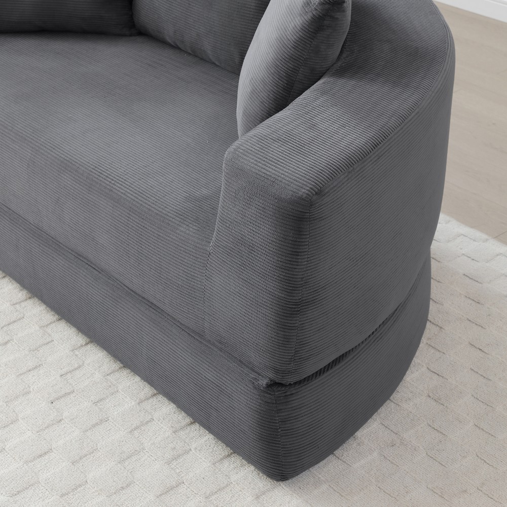 Convertible Sofa Couch Bed, No Assembly Compressed Corduroy Floor Lounge Sofa