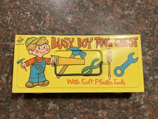 Vintage Busy Boy Tool Chest Tin Toy Box w/ Soft Vinyl Tools  Ohio Art Co. 1960s