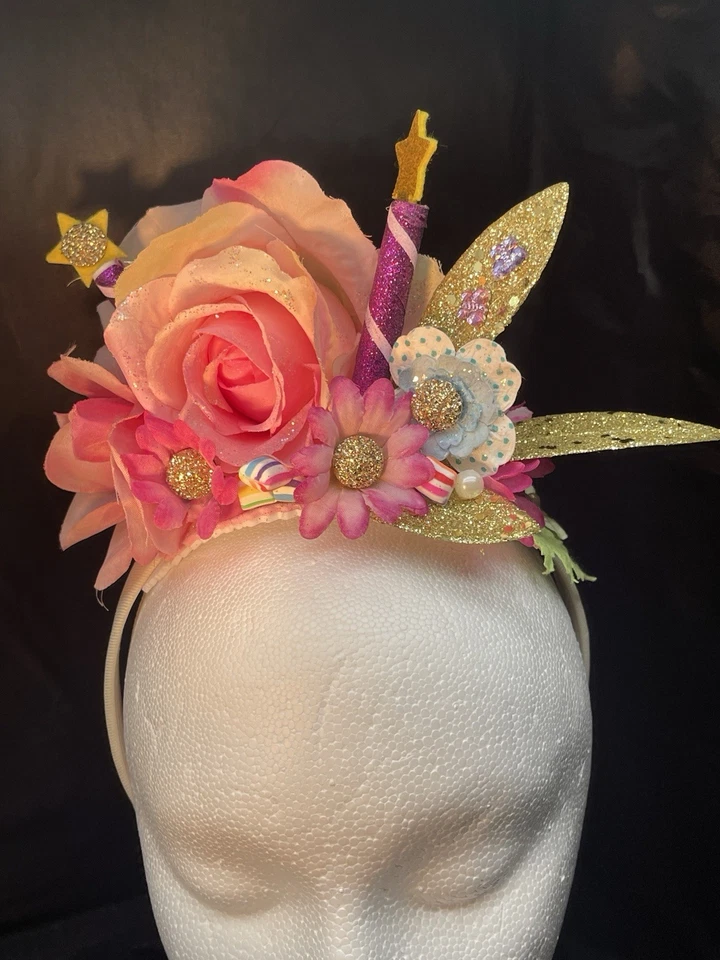 Handmade One Of Kind Headband Floral Colorful Birthday Candle Party One Size New - Image 3 of 4