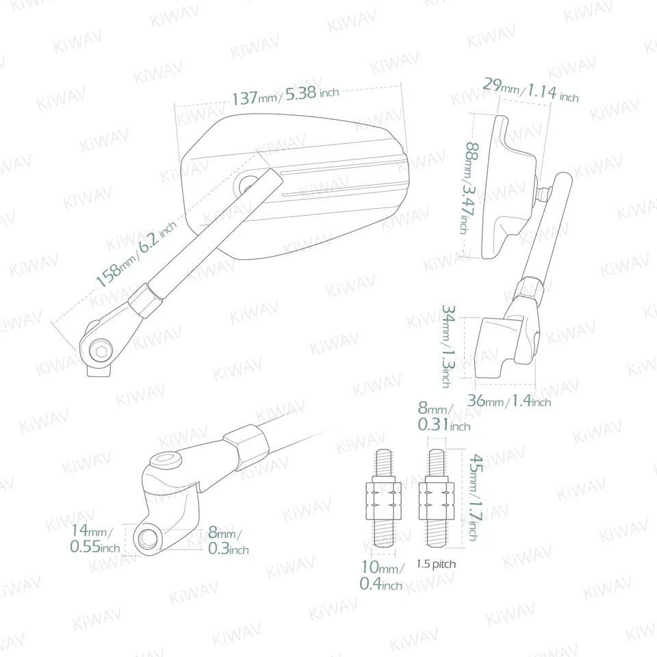 VAWiK Emperor Rear View Mirrors Black Coffin-shaped 10mm 1.5p for BMW R nine T - Изображение 2 из 4