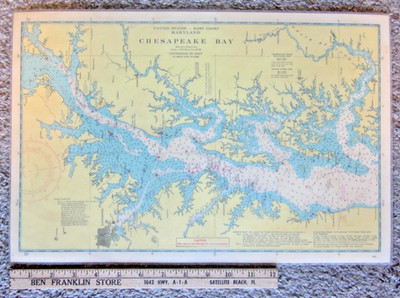 Vintage CHESAPEAKE BAY NAUTICAL Projection MAP Fishing Laminated 17.5 x 11.5  MD