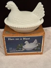 Vintage Indiana Glass Milk Glass Hen on Nest Covered Dish - With Original Box