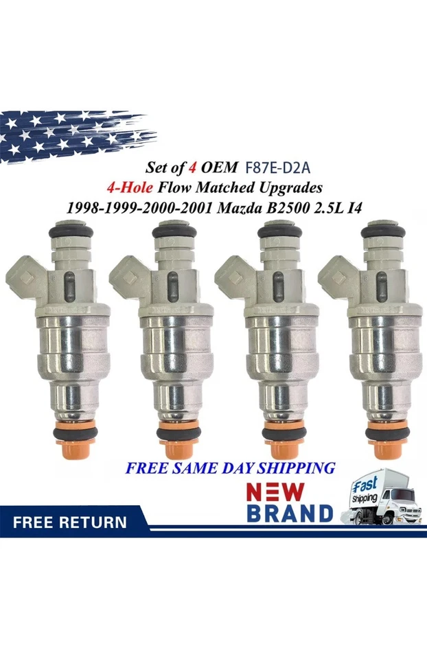 Nuevo juego de 4 inyectores de combustible para Ford Ranger 1998-2001, Mazda B2500 2,5 L 4 orificios Foto 4 de 4