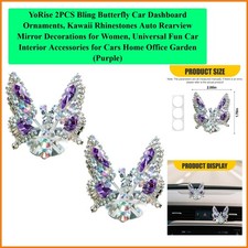2PCS Bling Butterfly Car Dashboard Ornaments, Kawaii Rhinestones Auto Rearvie...