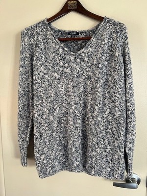 Chaps V Neck Sweater Blue White Cotton Blend Raglan Sleeve Knit 3X Plus
