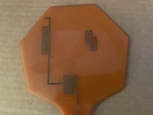 Specchio butterscotch vintage ART DECO Laverne Amer-Lite tenuto a mano bachelite - Foto 3 di 9