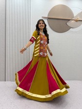 Indian Mustard Pure Cotton Lehenga Choli Set Women Kutchi Embroidery Navratri Ga