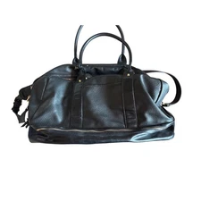 Sole Society Black Pebbled Faux Leather Satchel Duffle Bag Gold Tone Hardware