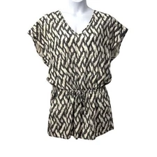 J.Crew Womens Boho Abstract Ikat Print Short Sleeve Romper XL Resort Casual