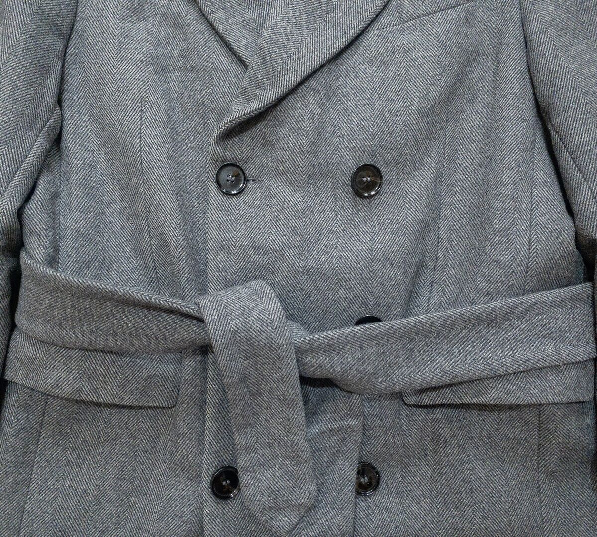 Zara Belted Herringbone Coat Mens Size M Gray Wool Double Zara Belted Herringbone Coat Mens Size M Gray Wool Double