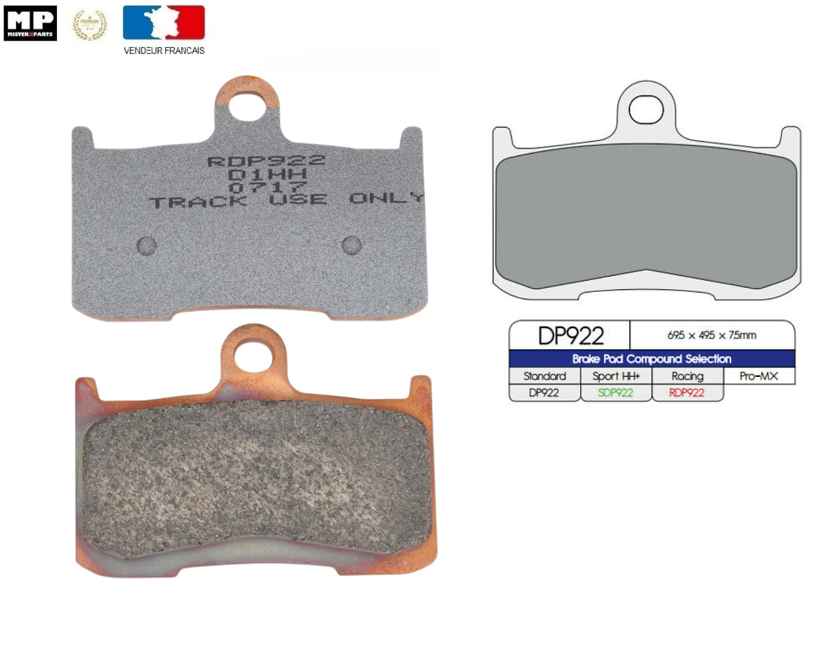 Plaquettes de freins avant RDP922 sans sifflement pour Triumph Speed Triple 1050