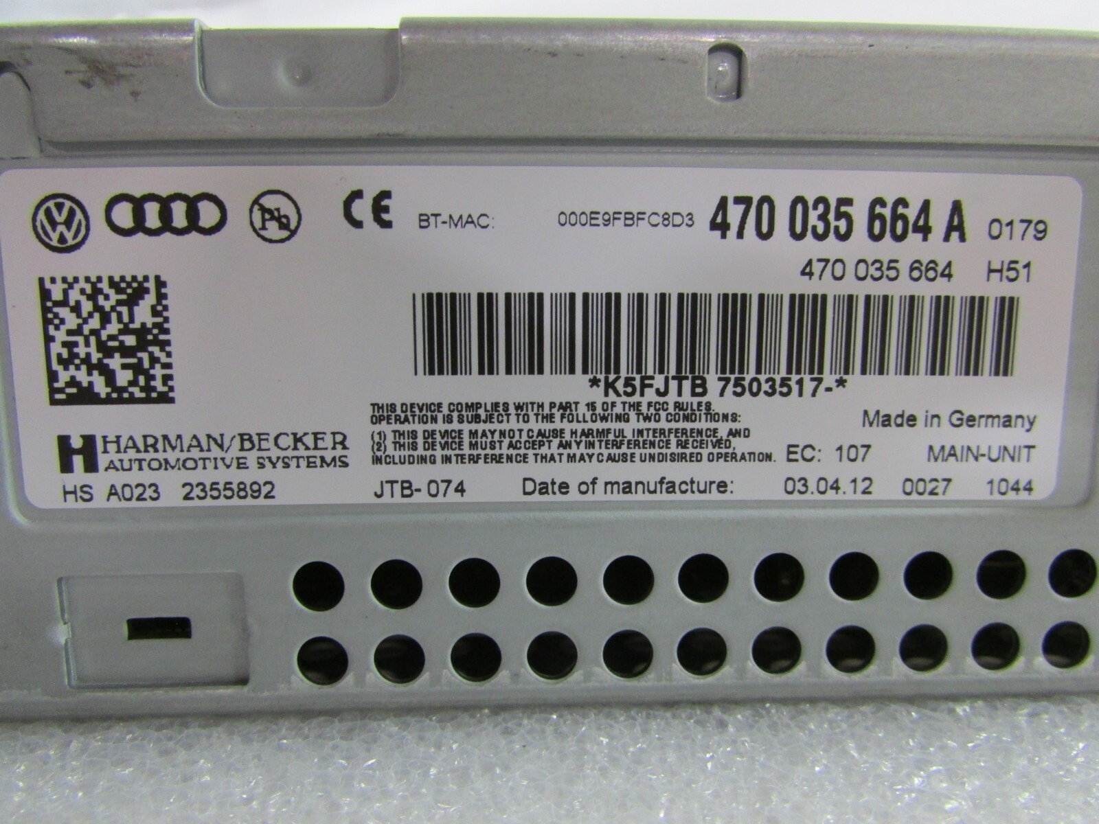 Lamborghini Aventador, CD Changer, Used, P/N 470035664A