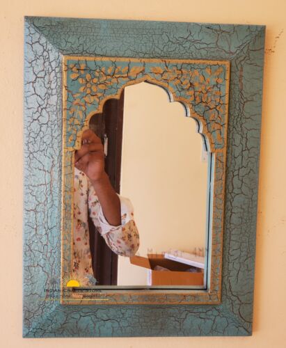 Handmade Wooden Mirror Wall Hanging Frame Traditional Decor Mirror Art Furniture - Picture 6 of 7