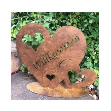 Edelrost Herz - Willkommen - Schild Gartenstecker Metall Gartenfigur Figur 