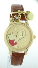 Disney Winnie the Pooh Analog Watch Enjoying Having Honey Gold Tone With Charm