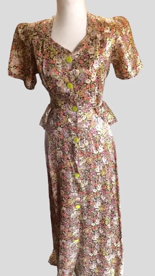 Винтажное Редкое Вечернее Платье 1920-х Цветочный Шелк Атласная Суета Арт Деко Подлинное S - Изображение 3 из 4