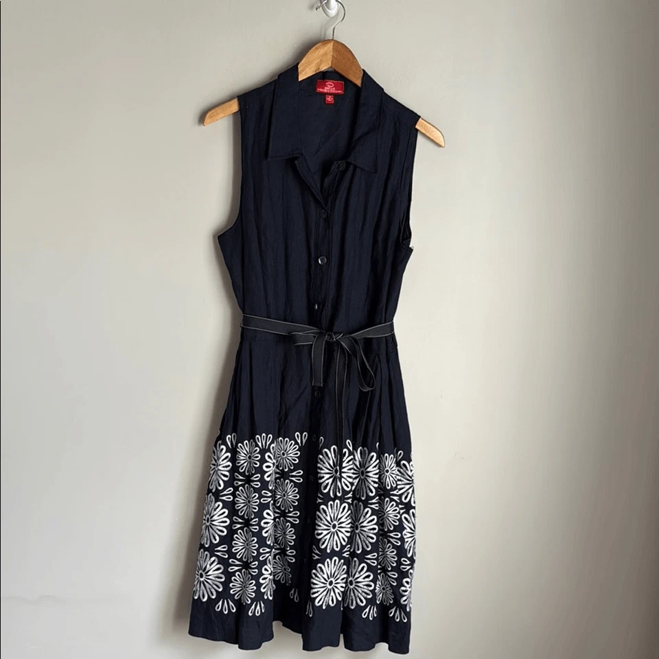 Vestido Oscar an Oscar De La Renta Lino Bordado Talla 14 Foto 2 de 4