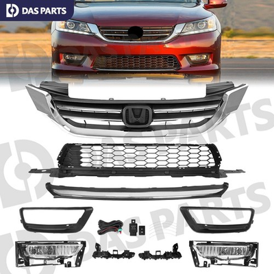 #ad For 2013 2015 Honda Accord Front Grille Set w Fog Light Lower Grille Chrome New $155.96