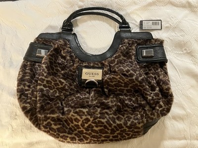 Gorgeous GUESS LARGE Fur Animal Print Bag Purse Handbag Dark Beige Brown NWT