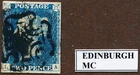GREAT BRITAIN 2d blue 1840 : 4margins, letters LA, black MC (Edinburgh)