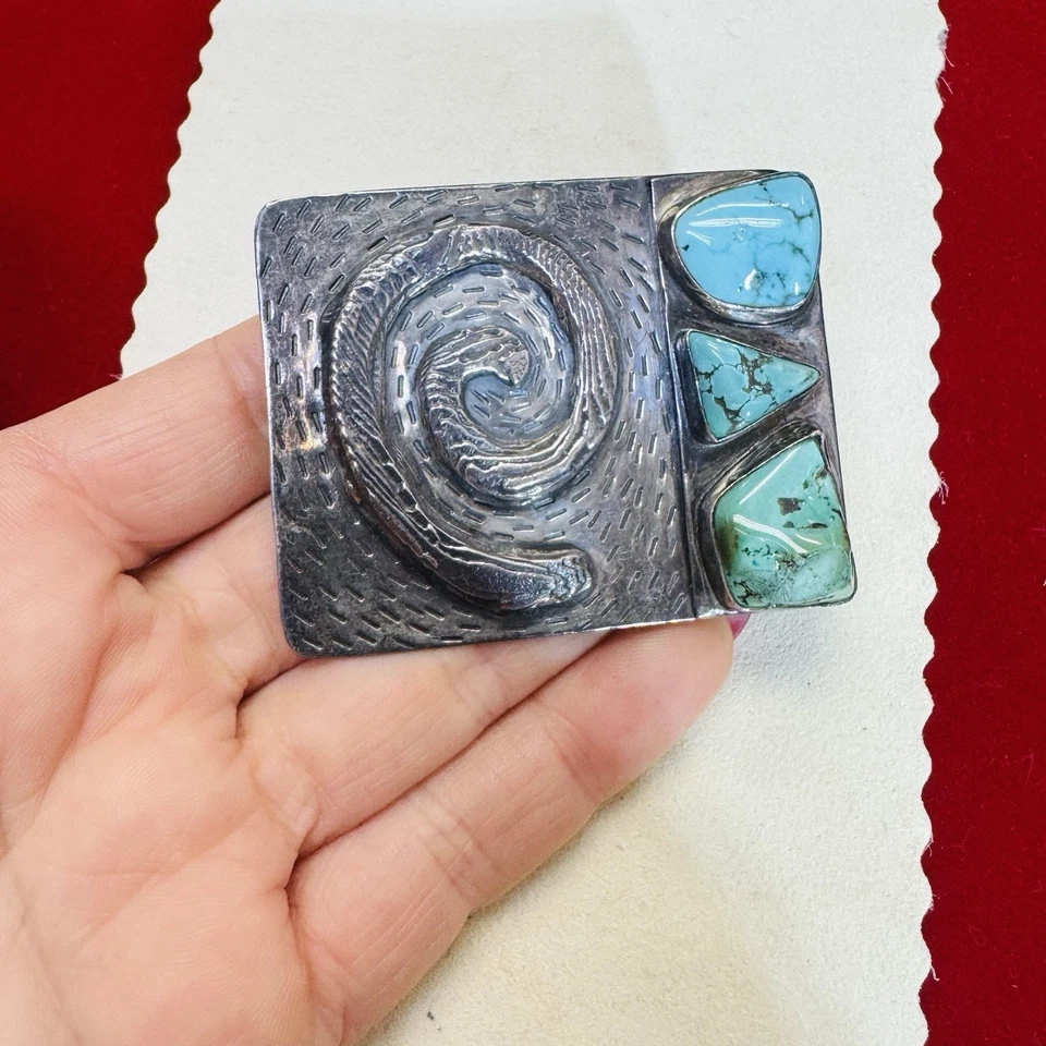 Broche único Victoria Maase Stoll turquesa esterlina suroeste de Santa Fe Foto 3 de 4