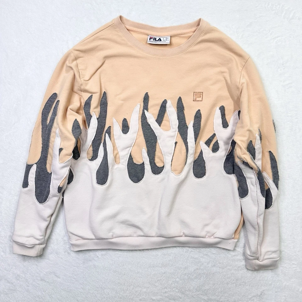 Переработанная переработанная толстовка большая персиковая с серым пламенем уникальная Fila единственная в своем роде - Изображение 2 из 4