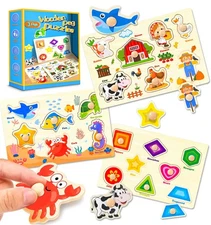 Best Wooden Peg Puzzles for Toddlers Montessori Toddler Child,Fine Motor Skill